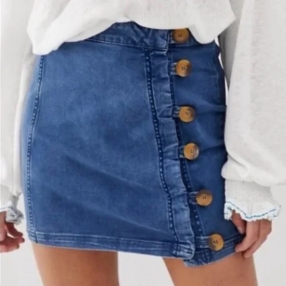 Free People Dresses & Skirts - Free People Little Daisies Denim Mini Skirt with Side Buttons